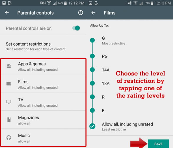 restrict content on Google Play 6