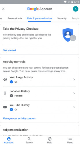 delete google activity on android 2