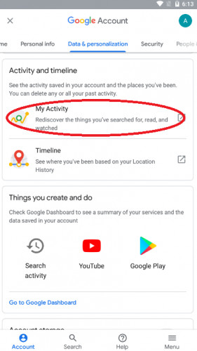 delete google activity on android 3