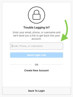 instagram password recovery page